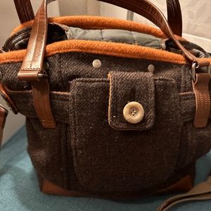 Orla Kiely London Wool and Leather Large Shoulder/Cross Body Bag